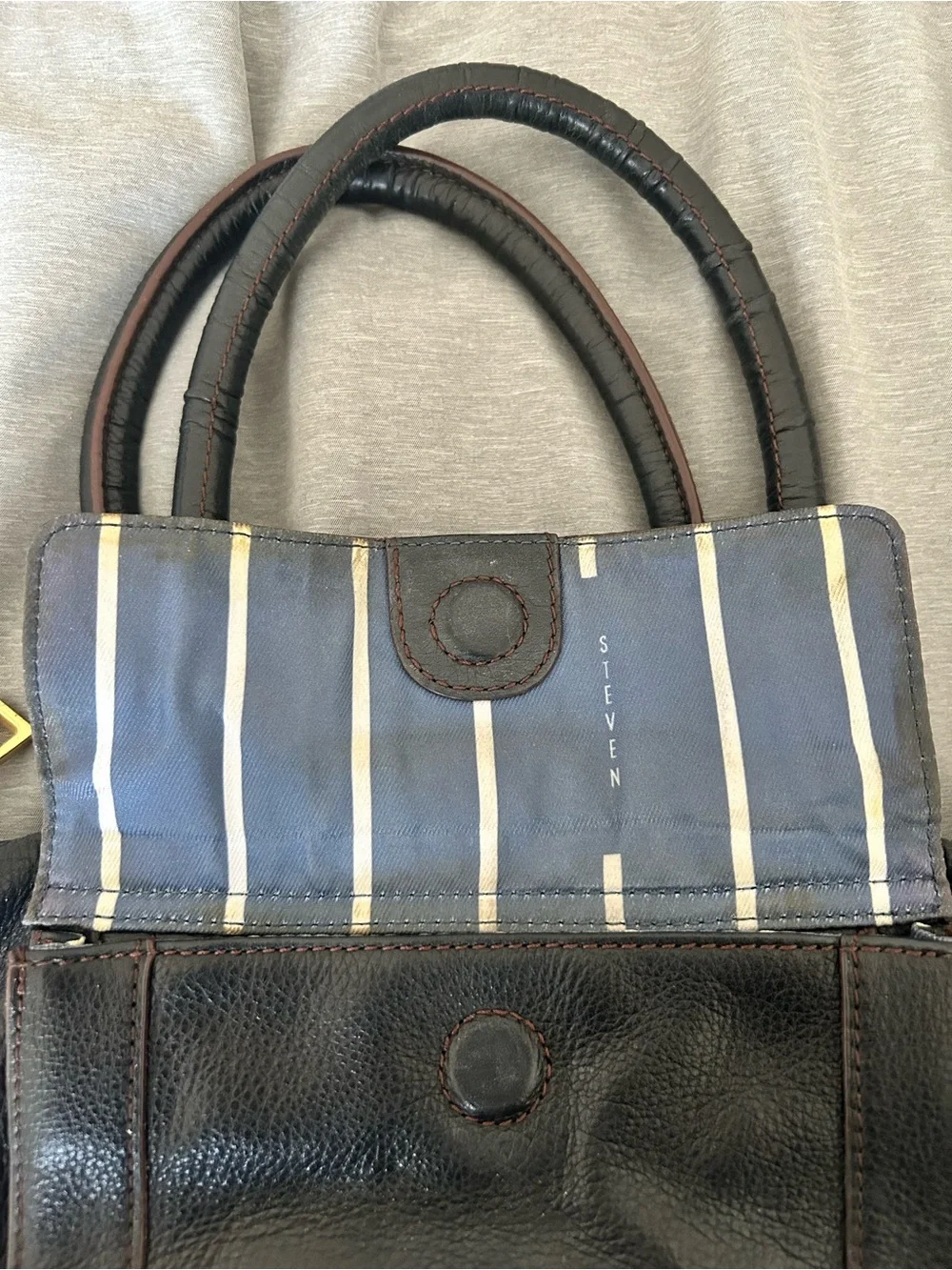 Steve Madden Edgy Utility Black Leather Tote Purse